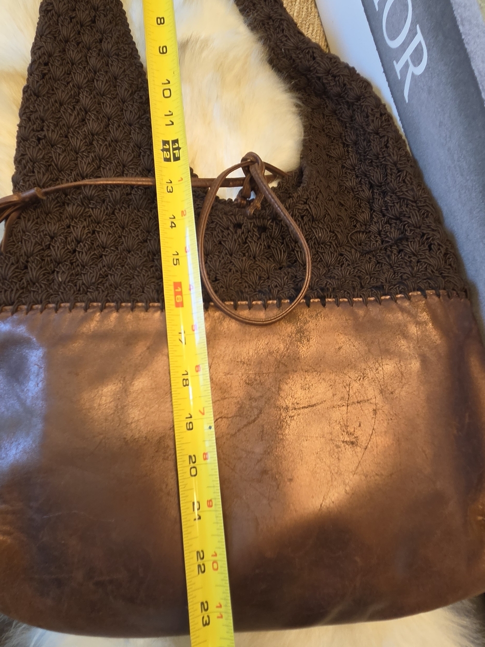 Ferragamo Brown Crochet & Leather Hobo Bag - Picture 5 of 9